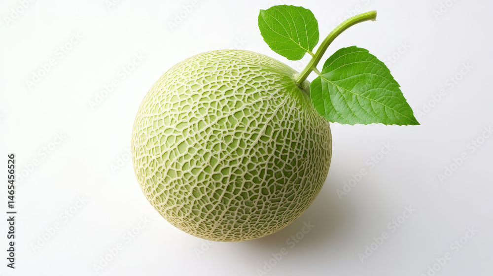 Single melon leaf shown in high detail against a plain white background