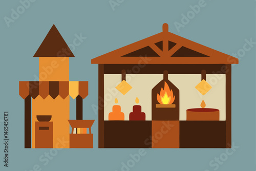 wood carved nativity market with old world stalls .svg