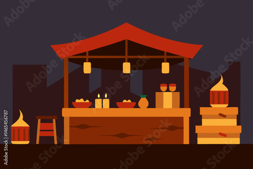 wooden market stalls with warm cider and handmade  