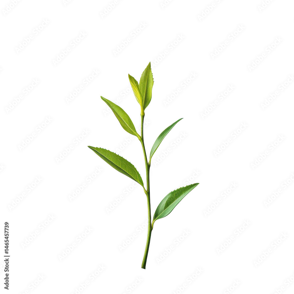 Fototapeta premium Green leaves of sprig plant on transparent background