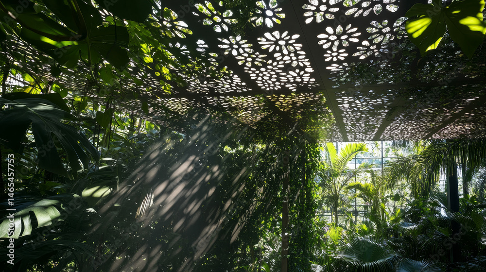 The jungle canopy forms a dense, sun-filtering roof of foliage, bustling with life and casting intricate shadows on the floor below