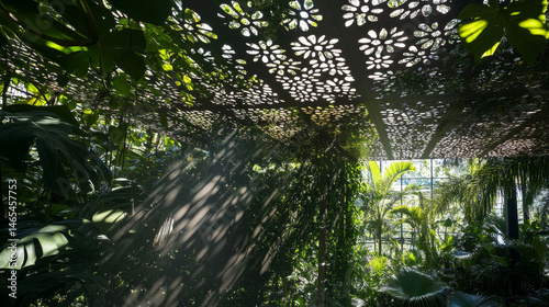 Obraz na płótnie The jungle canopy forms a dense, sun-filtering roof of foliage, bustling with life and casting intricate shadows on the floor below w salonie