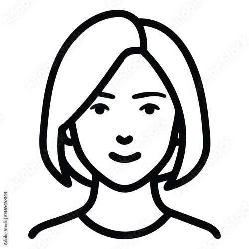 line art presents a woman with short hair looking directly forward