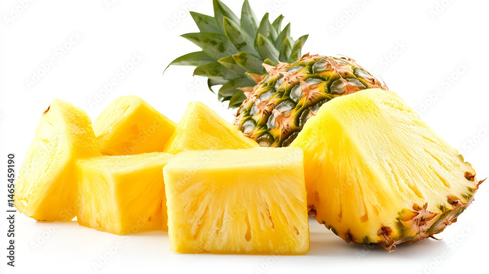 Whole organic pineapple displayed on a white background, complete with clipping path