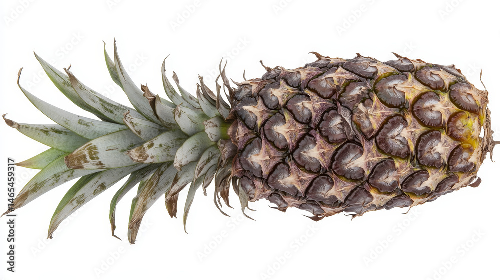 Whole organic pineapple displayed on a white background, complete with clipping path