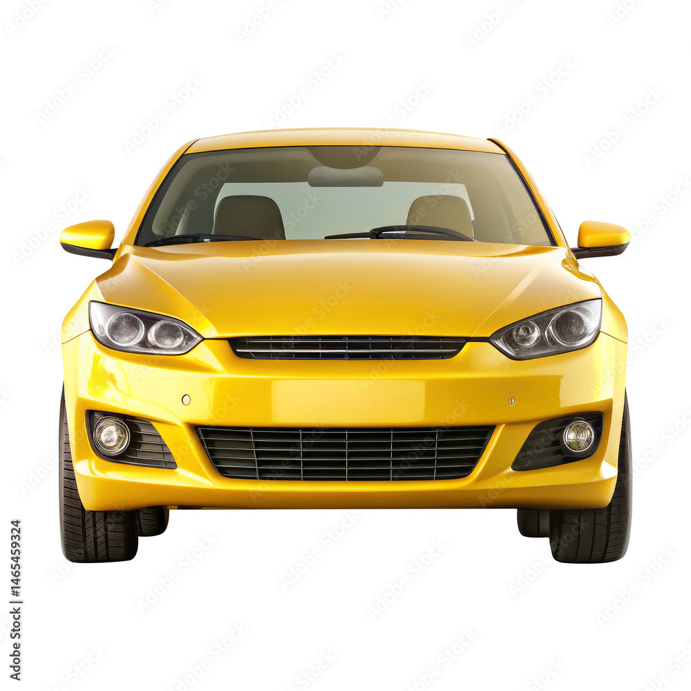 yellow car isolated on transparent white background, clipping path