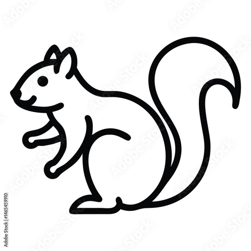 Line drawing showcases a cute squirrel with a bushy tail standing upright on its feet