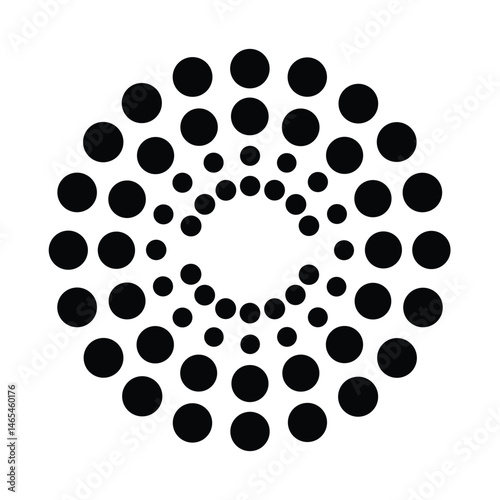 Simple circular design composed of black dots forming an optical illusion on a clean white background suitable for various design purposes