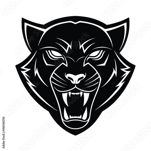 Aggressive black panther head mascot design in black and white perfect for sports teams and branding