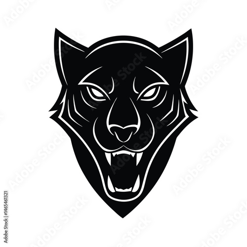 A bold black panther head vector graphic roaring aggressively perfect for team mascots and logo designs.