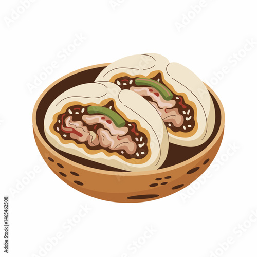 Chinese Pork Buns with Meat Filling Cross Section