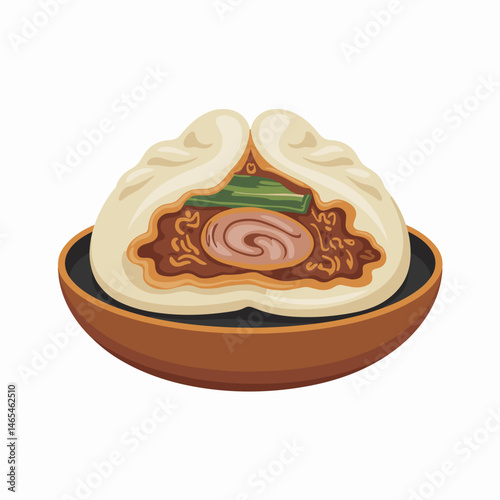 Chinese Pork Buns with Meat Filling Cross Section