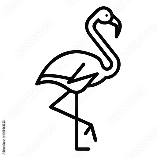 Minimalist flamingo icon shows single black line with detailed leg structure and sleek silhouette