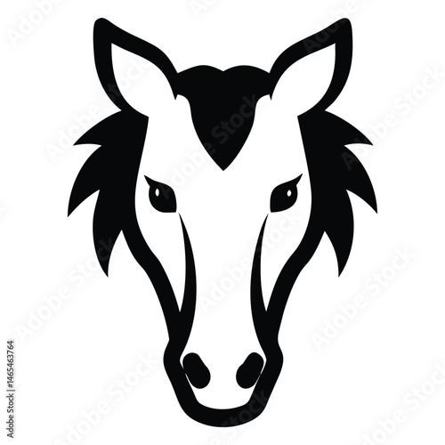 Minimalist horse art shows a stark black and white equine head design