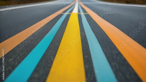 A medium closeup of the finished road lines displaying sharp edges and vibrant colors emphasizing the effectiveness and quality of the automated painting system.