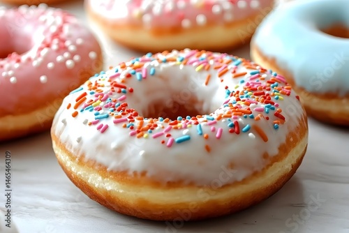 Vibrant sprinkled donuts in an eye catching abstract composition