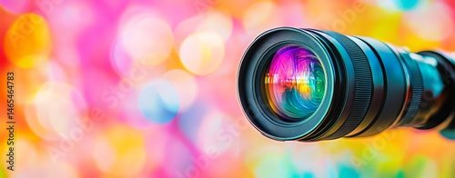 A high-tech telescope is focused on space, highlighting its advanced optics and vibrant bokeh effects