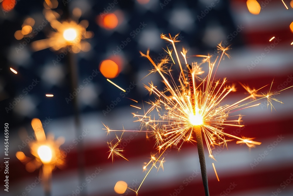 Obraz premium Sparkling Joy: Bright Sparklers Against a Blurry Patriotic Background
