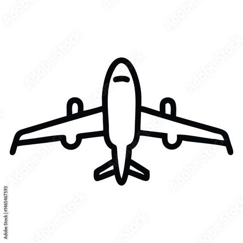 Outline airplane icon shows a commercial jet in black silhouette against white