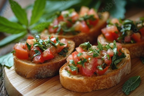 Savory Ganja Bruschetta: Fresh Tomatoes and Basil on Artisan Baguette