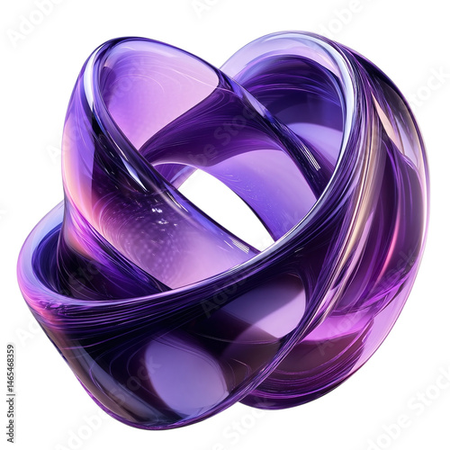 3D abstract purple glass geometric form, isolated on transparent background