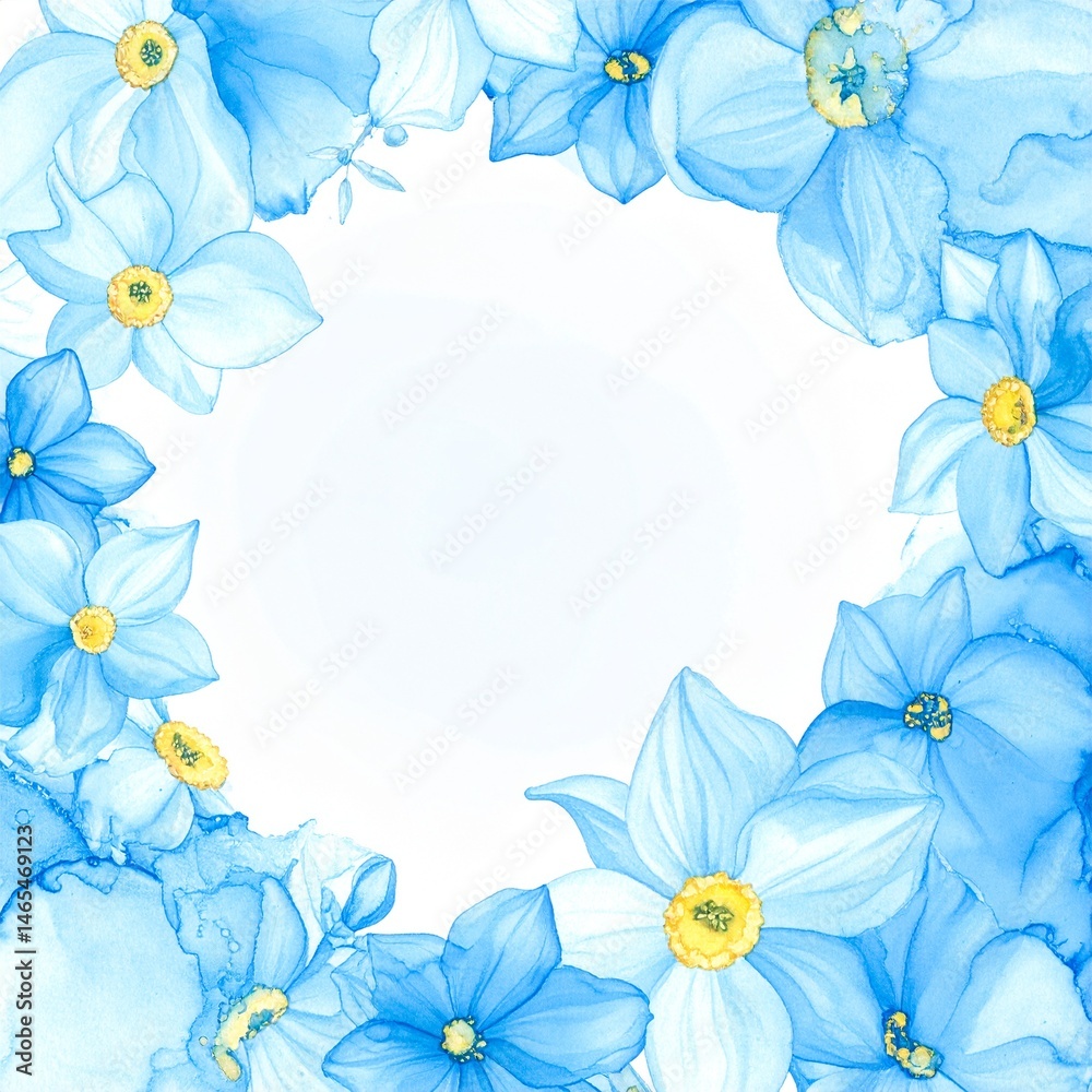 Fototapeta premium Abstract border frame of flowers painting with spring flowers Daffodils background graphic resource
