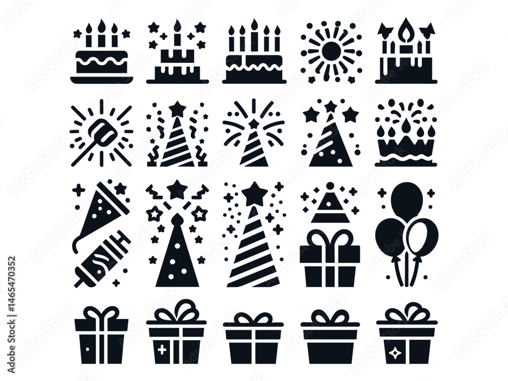 Naklejka premium Birthday Items Vector Icon Pack