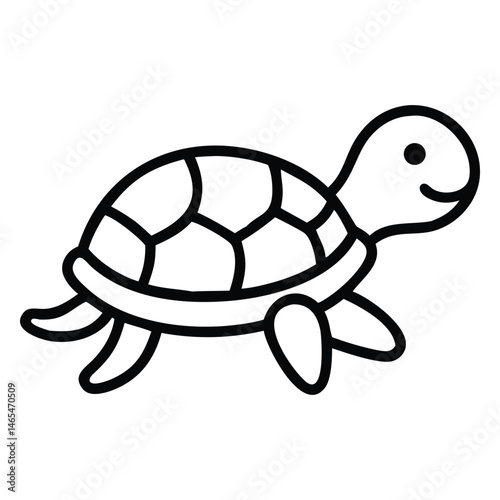 Outline of a stylized turtle with a happy expression facing to the right