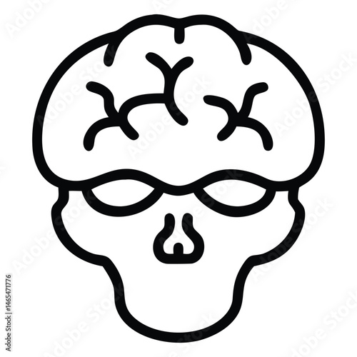 Outline shows a skull with its brain depicted atop the cranium