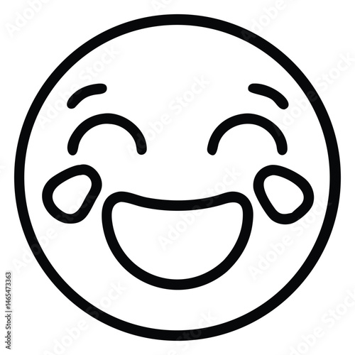 Outlined cartoon face expresses joyful laughter with tears running down its cheeks