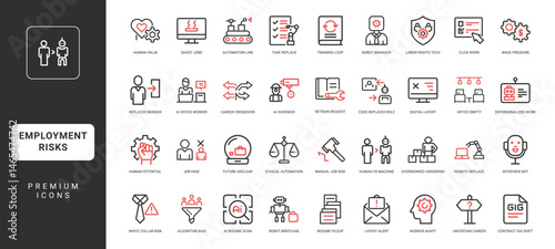 employment risk in age of Artificial intelligence and Intelligent machines icon set