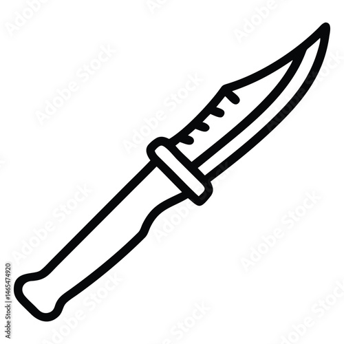 Outlined hunting knife with grip serrations offers a blend of practicality and durability