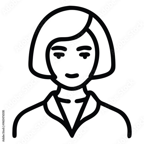 Outlined woman with bob cut hair wearing a collared shirt has a minimalistic style