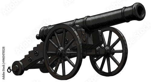 Wallpaper Mural Detailed illustration of a historical black cannon with wooden carriage and wheels Torontodigital.ca