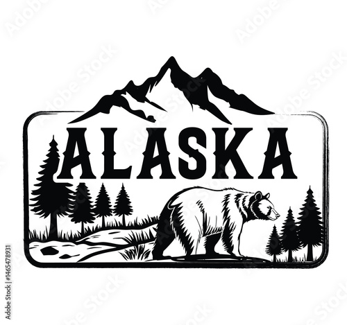 Alaska vintage logo design vector, Alaska mountain bear logo design vector
