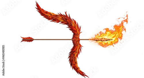 Fiery bow and arrow illustration on white background dynamic design element