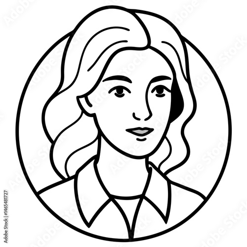 Vector portrait of a young woman with wavy hair, minimalistic design for personal branding and social media