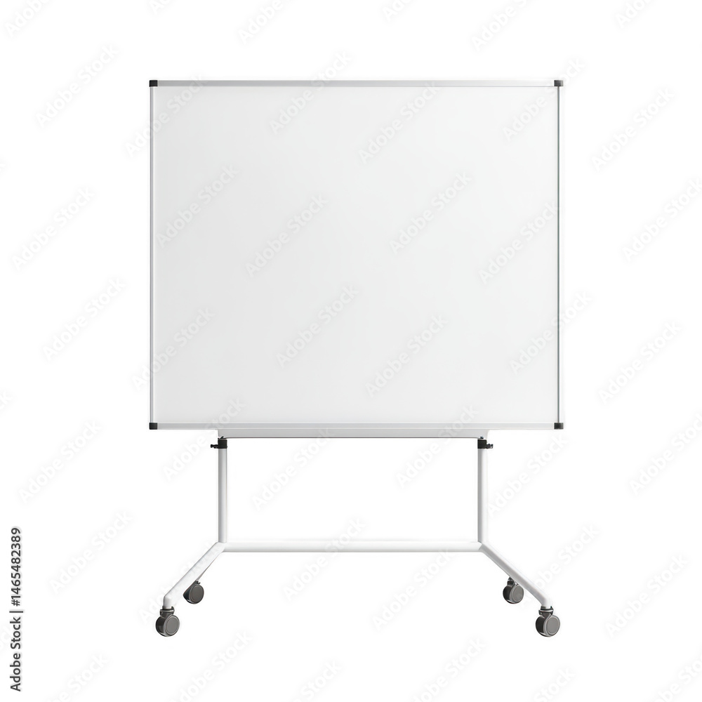 Fototapeta premium Whiteboard on stand with wheels isolated on transparent background