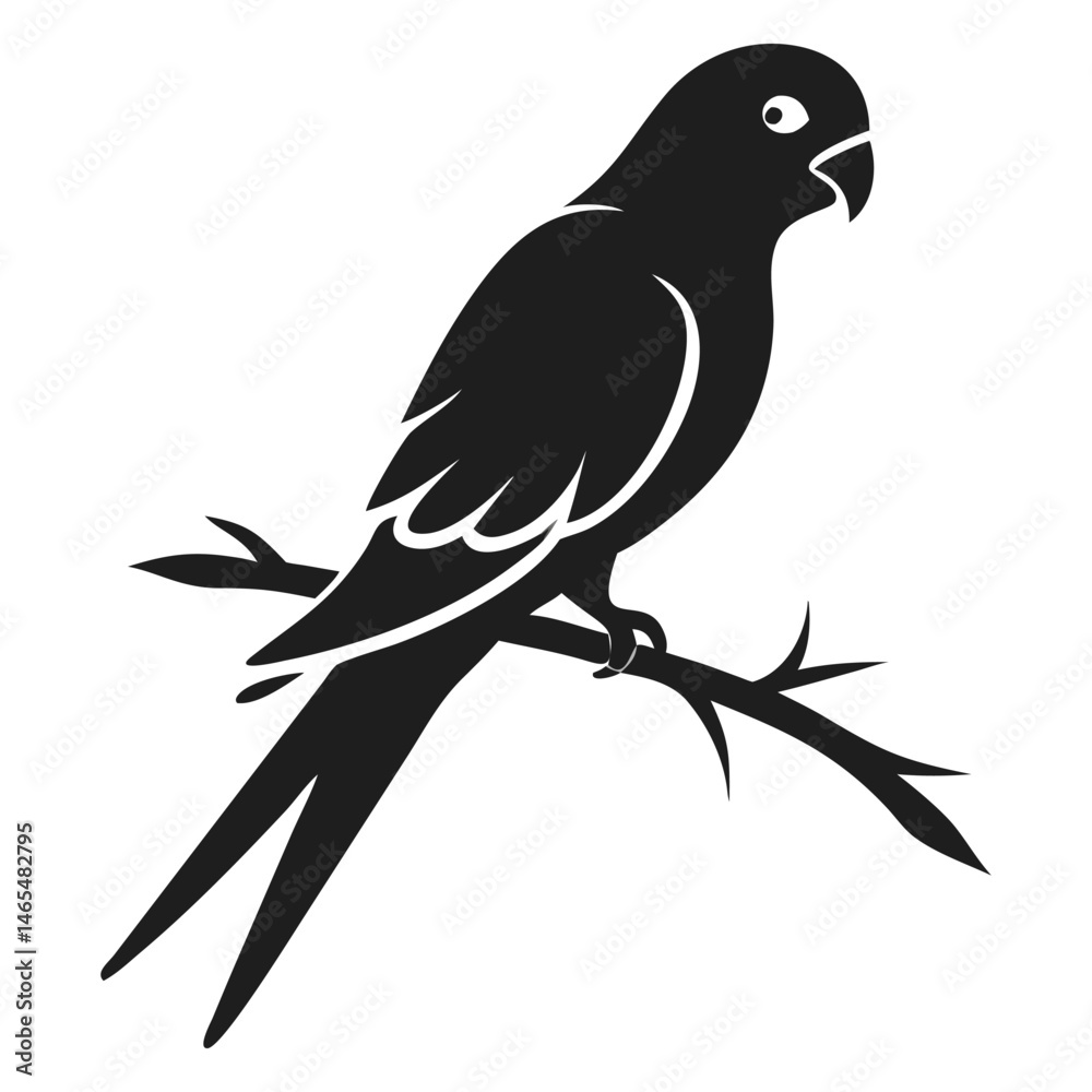 Fototapeta premium Silhouette of a parrot perched gracefully on a textured branch, showcasing its detailed feathers