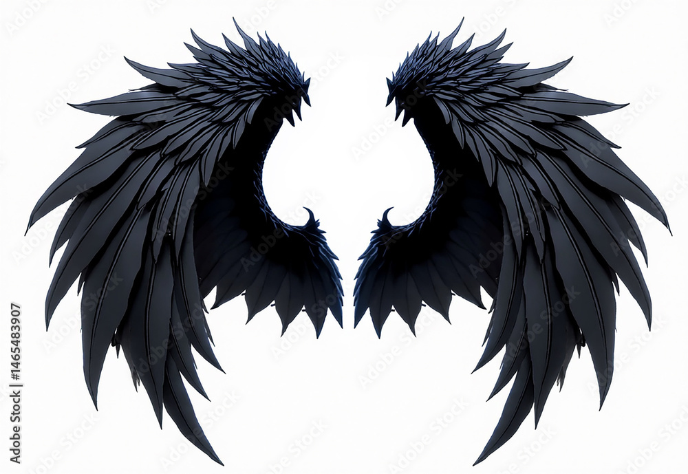 Fototapeta premium spread black dark demon feather angel of devil wings isolated on transparent and white background .generative AI