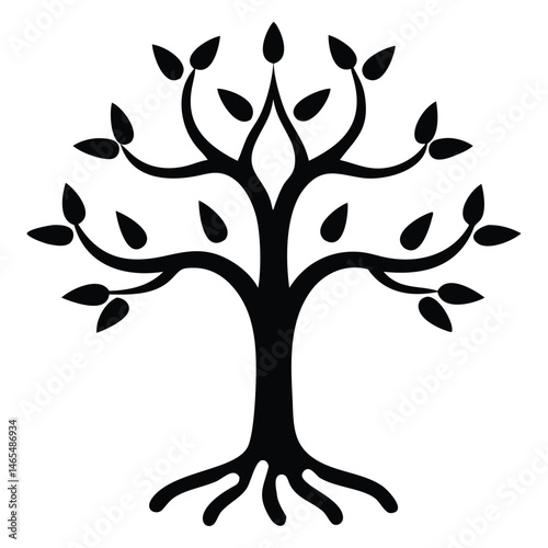 Silhouette tree with spreading branches and leaves creates a mystical that feels symbolic