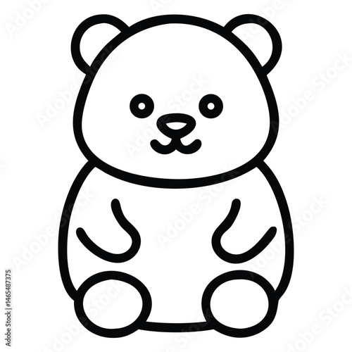 Simple bear outline presents friendly cartoonish face with rounded ears and small paws