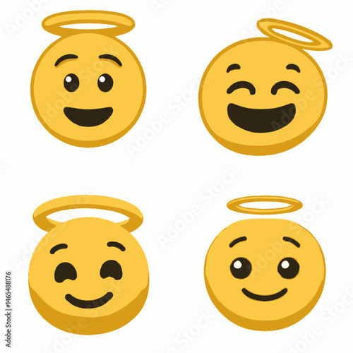 Smiling halo emoji icons, vector icons, simple shapes, icon sheet