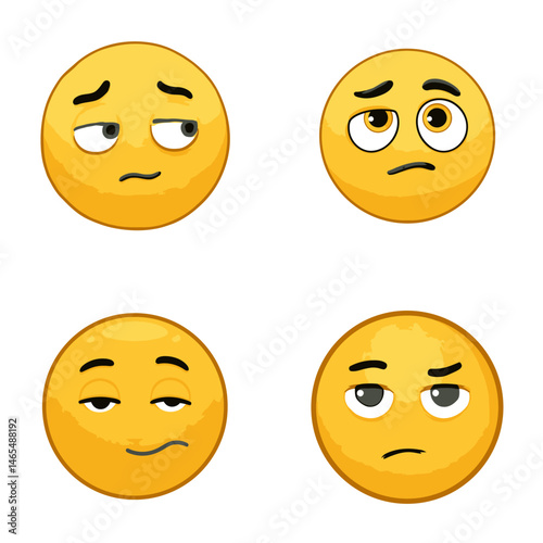 Smirking emoji icons, vector icons, simple shapes, icon sheet