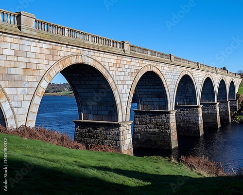 Stone arch bridge spans river
