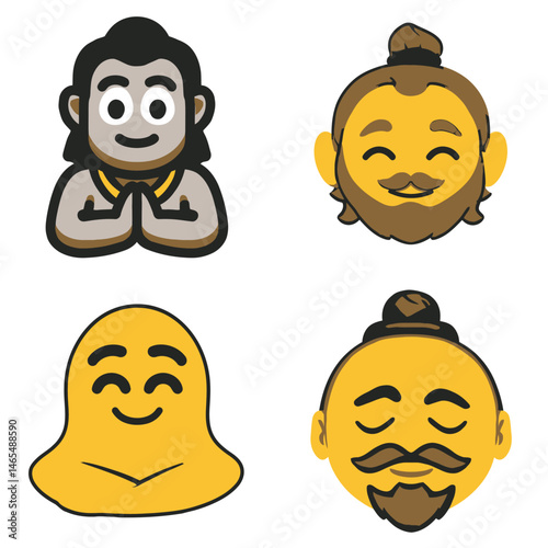 Yogi emoji icons, vector icons, simple shapes, icon sheet