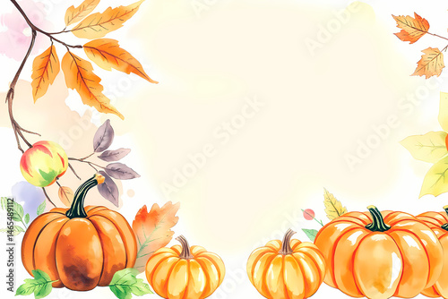 Colorful autumn background with pumpkins and leaves for Thanksgiving celebration