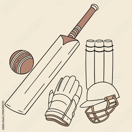 Vintage cricket gear laid out artistically with shadow play