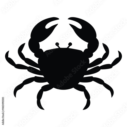 Simple crustacean art presents the silhouette of a crab on a white backdrop