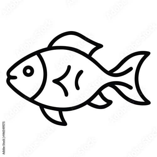 Simple fish outline shows aquatic animal with a round eye and tail fin